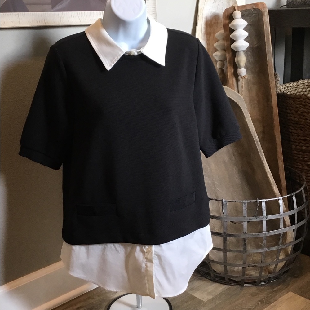 Ann Taylor Black Top with White Trim Wm Sz S